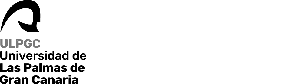 Logotipo institucional de la Universidad de Las Palmas de Gran Canaria en blanco sobre fondo oscuro con identidad visual corporativa
