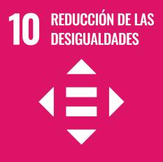 Icono ODS 10 Reducción de las desigualdades con flechas y símbolo central sobre fondo rosa
