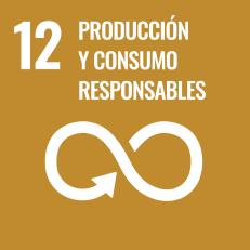 Icono ODS 12 Producción y consumo responsables con símbolo infinito sobre fondo ocre