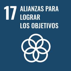 Icono ODS 17 Alianzas para lograr los objetivos con símbolo de conexión global sobre fondo azul oscuro
