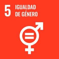 Icono ODS 5 Igualdad de género con símbolo de igualdad y género sobre fondo naranja