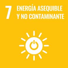 Icono ODS 7 Energía asequible y no contaminante con símbolo de energía solar sobre fondo amarillo
